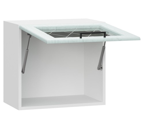 Грейвуд Шкаф навесной антресольный со стеклом 1 дв 50х45,6 см, белый/деним голубой