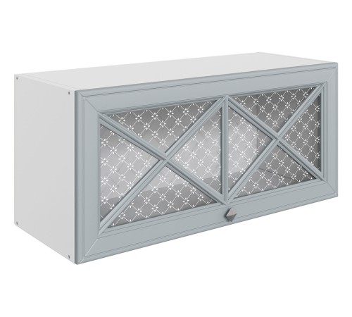 Мишель Шкаф навесной антресольный со стеклом (крест) 1 дв 80х36 см, белый/сизый/стекло