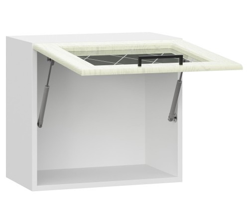 Грейвуд Шкаф навесной антресольный со стеклом 1 дв 50х45,6 см, белый/дуб кремовый матовый