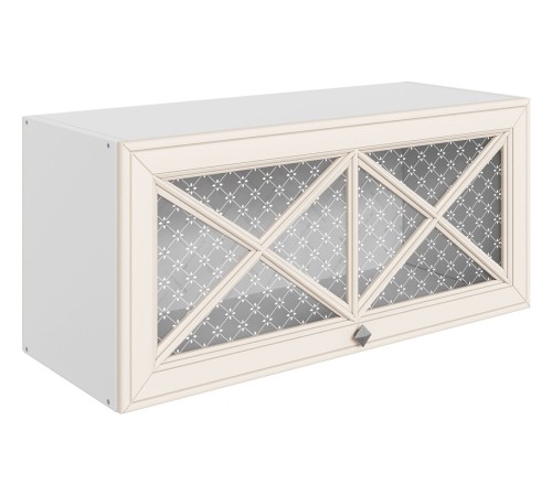 Мишель Шкаф навесной антресольный со стеклом (крест) 1 дв 80х36 см, белый/лен/стекло