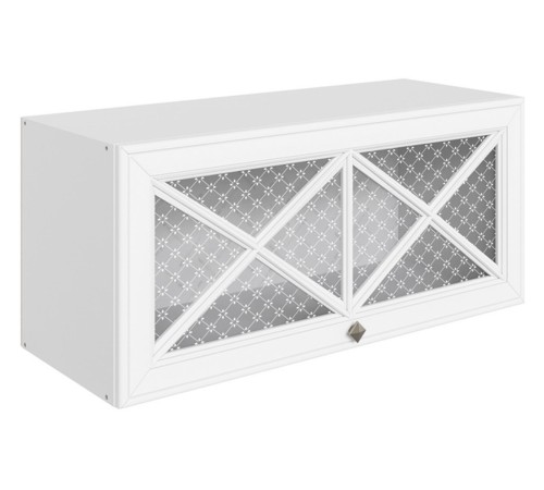 Мишель Шкаф навесной антресольный со стеклом (крест) 1 дв 80х36 см, белый/белый/стекло