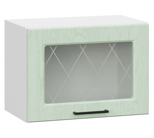 Грейвуд Шкаф навесной антресольный со стеклом 1 дв 50х36 см, белый/шато мята