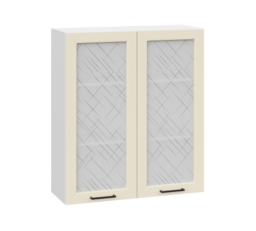 Вектор Шкаф навесной со стеклом 2 дв 80х91,2 см, белый/магнолия