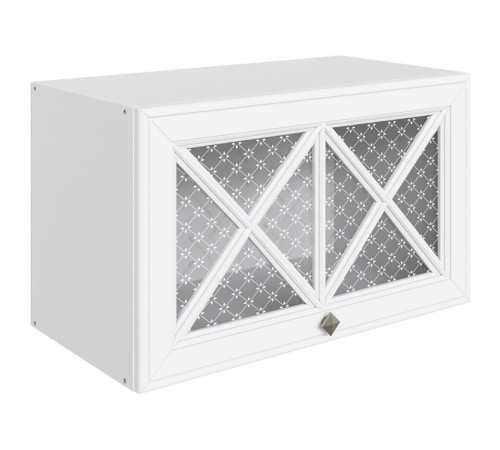 Мишель Шкаф навесной антресольный со стеклом (крест) 1 дв 60х36 см, белый/белый/стекло