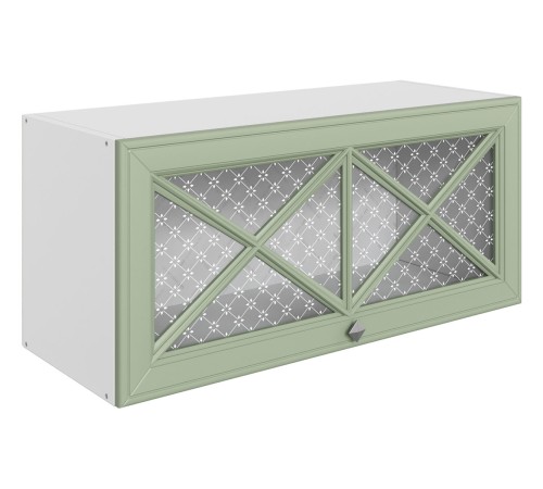 Мишель Шкаф навесной антресольный со стеклом (крест) 1 дв 80х36 см, белый/эвкалипт/стекло