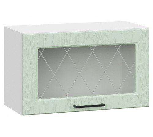 Грейвуд Шкаф навесной антресольный со стеклом 1 дв 60х36 см, белый/шато мята
