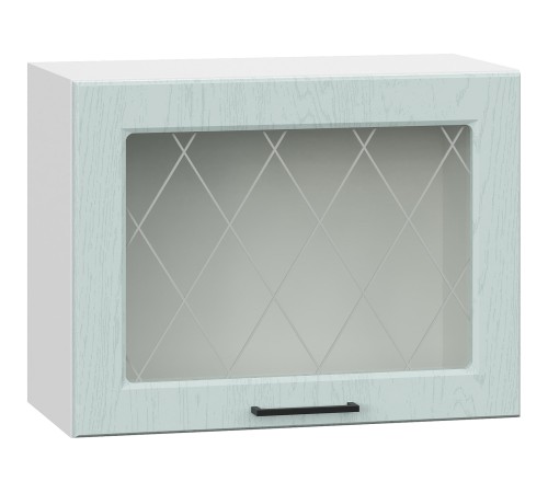 Грейвуд Шкаф навесной антресольный со стеклом 1 дв 60х45,6 см, белый/деним голубой