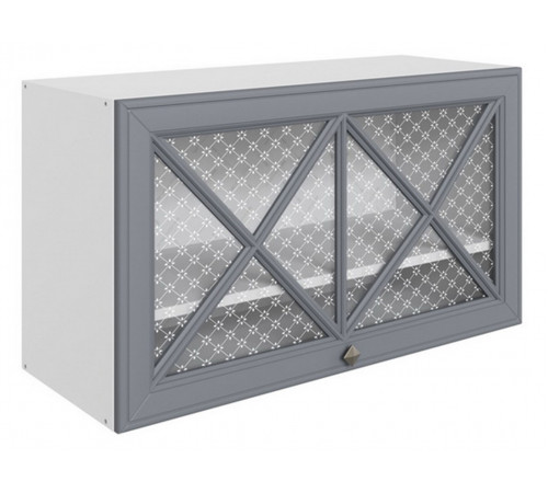 Мишель Шкаф навесной антресольный со стеклом (крест) 1 дв 80х45 см, белый/серый/стекло