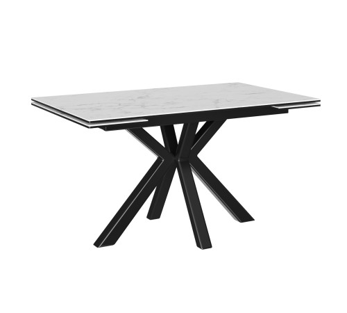 Кухонный стол Мэджик / Стенли 140, керамогранит, белый мрамор/черный матовый