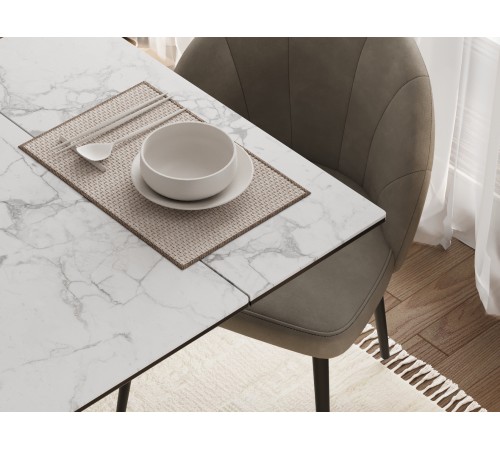 Кухонный стол Мэджик / Стенли 140, керамогранит, белый мрамор/черный матовый