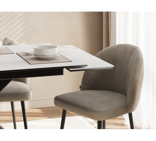 Кухонный стол Мэджик / Стенли 140, керамогранит, белый мрамор/черный матовый