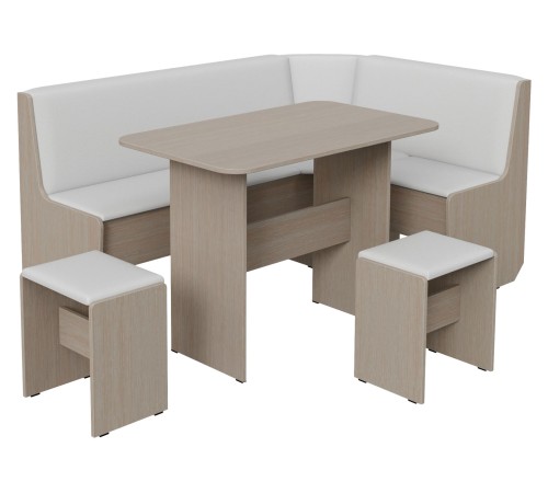 Кухонный уголок Том, дуб молочный/белый кожзам