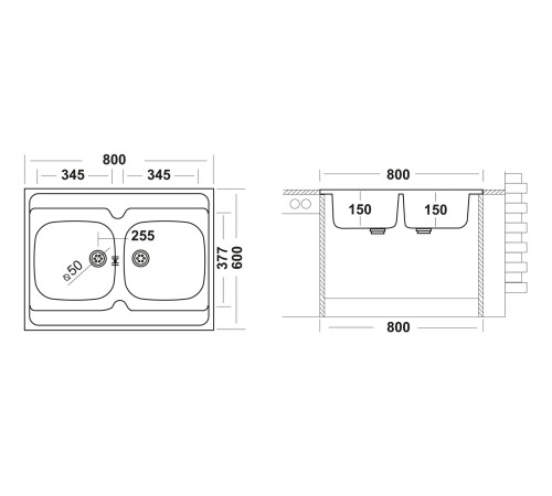 Мойка и сифон "Юкинокс" Стандарт STM800.600 20--6C 3C-матовая