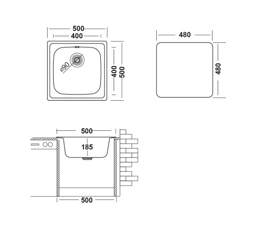 Мойка и сифон "Юкинокс" Гранд GRP500.500 -GT8K -C полированная