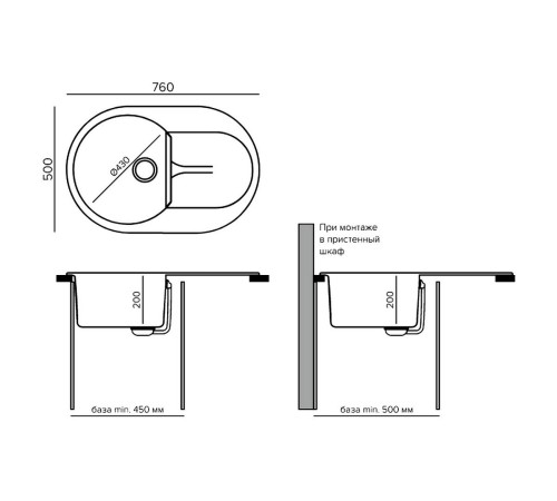 Мойка Полигран Атол 760, черный
