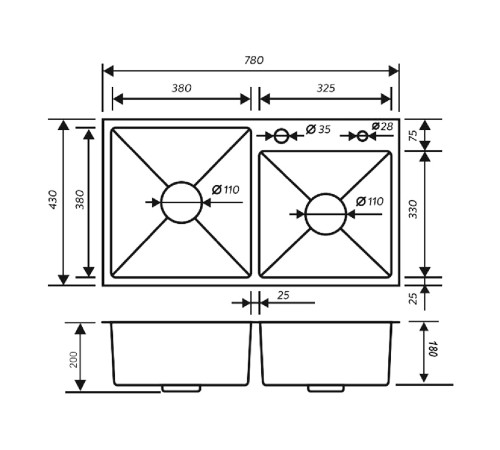 Набор 3 в 1 мойка, корзина и дозатор РМС MR-7843BL, графит/металлик