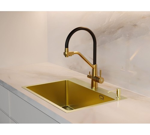 Набор 3 в 1 мойка, корзина и дозатор РМС MR-5843G, золотой/металлик