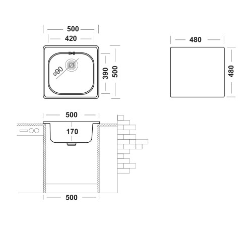 Мойка и сифон "Юкинокс" Спектр SPM500.500 -GT6K -C матовая