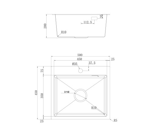 Мойка "Юкинокс" Практика PRB500.450 -GT10C 0CW с выпуском