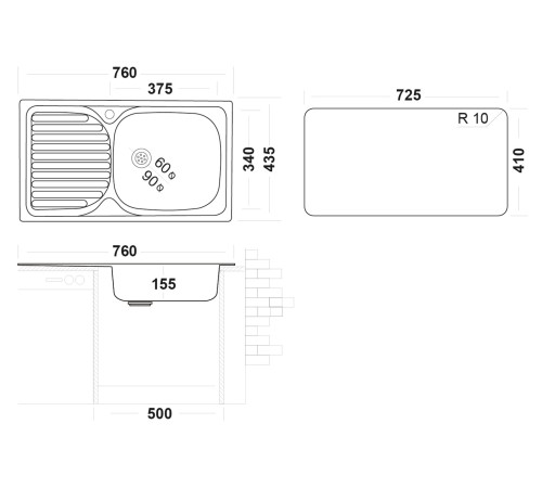 Мойка и сифон "Юкинокс" Классика CLM760.435 ---5K 1R матовая, выпуск малый