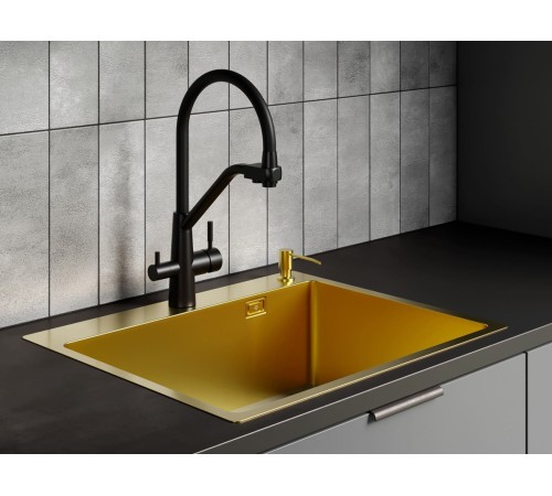 Набор 3 в 1 мойка, корзина и дозатор РМС MR-6050G, золотой/металлик