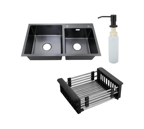 Набор 3 в 1 мойка, корзина и дозатор РМС MR-7843BL, графит/металлик