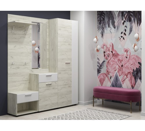 Тумба с зеркалом Сафари ТМ-002, дуб крафт белый/белый матовый