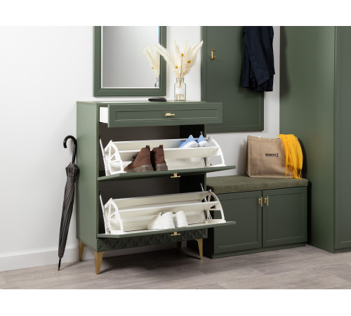 Обувница 3 ящ Марион 16.134, дымчатый зеленый/олива шагрень/белый