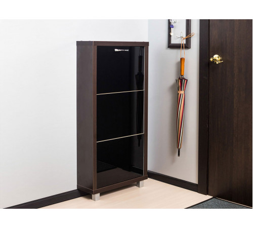 Обувница Люкс 3, венге/стекло чёрное