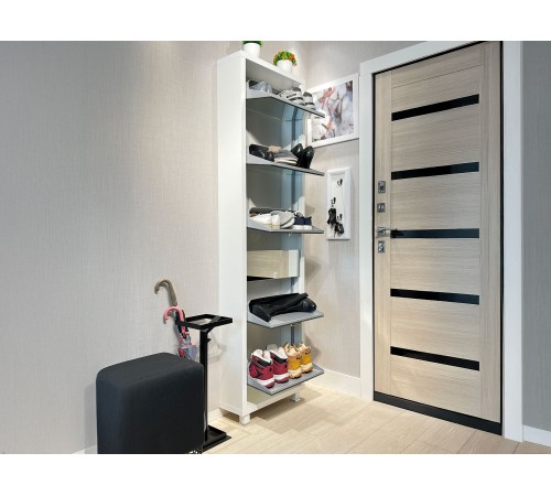 Обувница Люкс Плюс 5, Белый шагрень/зеркало