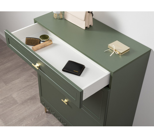 Обувница 3 ящ Марион 16.134, дымчатый зеленый/олива шагрень/белый