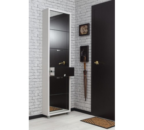 Обувница Люкс Плюс 5, Белый шагрень/зеркало