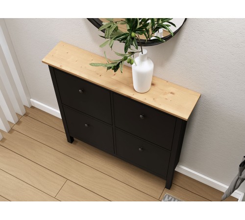 Тумба для обуви Кымор 106х101х22, Черный/Светло-коричневый