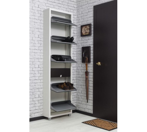 Обувница Люкс Плюс 5, Белый шагрень/зеркало