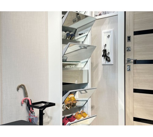 Обувница Люкс Плюс 5, Белый шагрень/зеркало