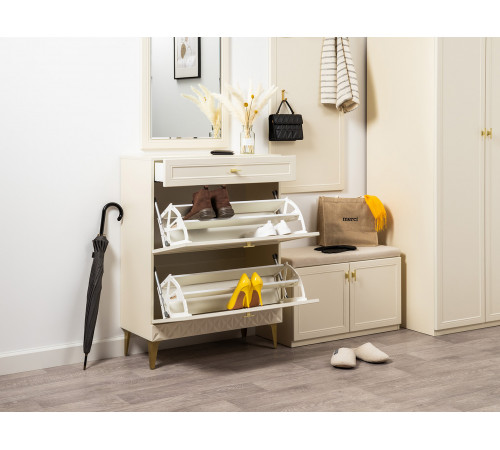 Обувница 3 ящ Марион 16.134, слоновая кость/белый шагрень