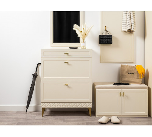 Обувница 3 ящ Марион 16.134, слоновая кость/белый шагрень