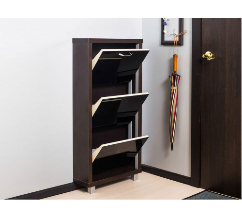 Обувница Люкс 3, венге/стекло чёрное