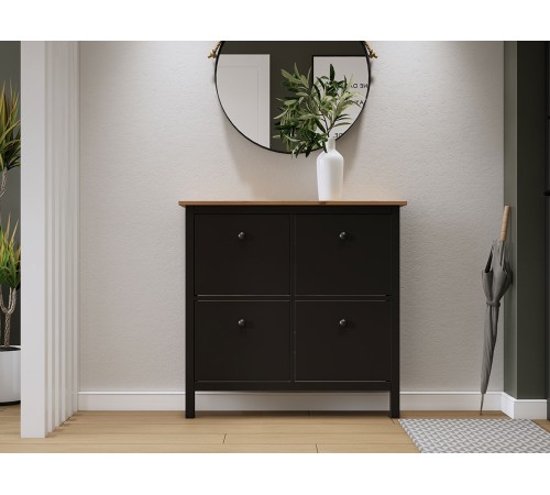 Тумба для обуви Кымор 106х101х22, Черный/Светло-коричневый