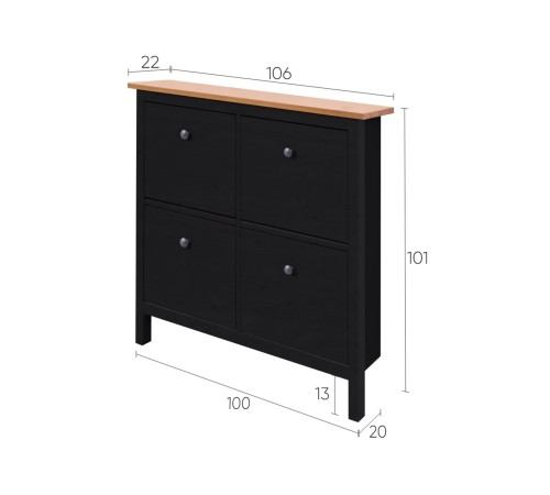 Тумба для обуви Кымор 106х101х22, Черный/Светло-коричневый