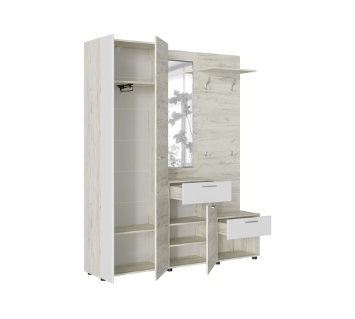 Тумба с зеркалом Сафари ТМ-002, дуб крафт белый/белый матовый