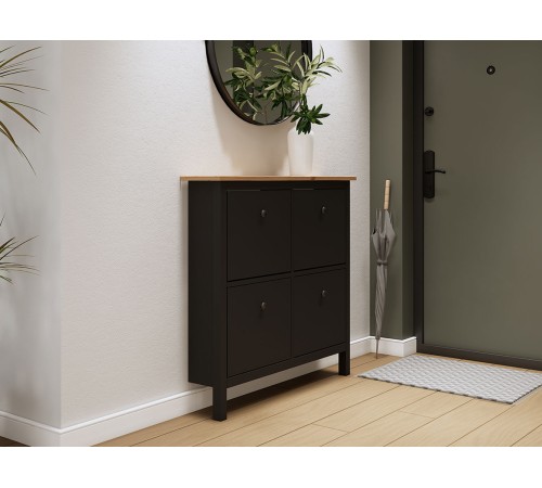 Тумба для обуви Кымор 106х101х22, Черный/Светло-коричневый