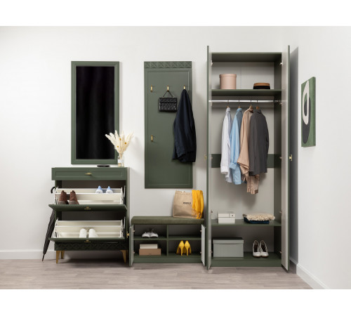 Обувница 3 ящ Марион 16.134, дымчатый зеленый/олива шагрень/белый