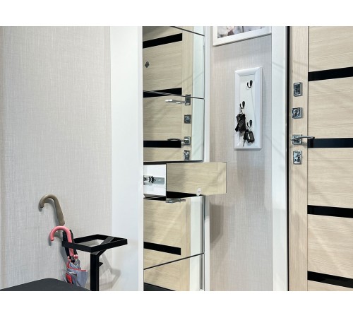 Обувница Люкс Плюс 5, Белый шагрень/зеркало