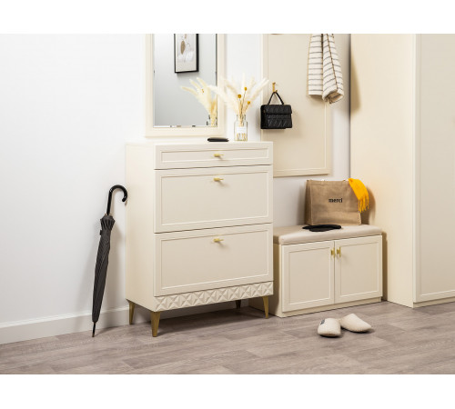 Обувница 3 ящ Марион 16.134, слоновая кость/белый шагрень