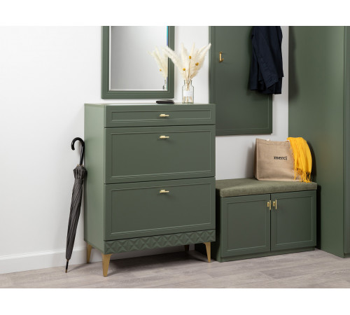 Обувница 3 ящ Марион 16.134, дымчатый зеленый/олива шагрень/белый