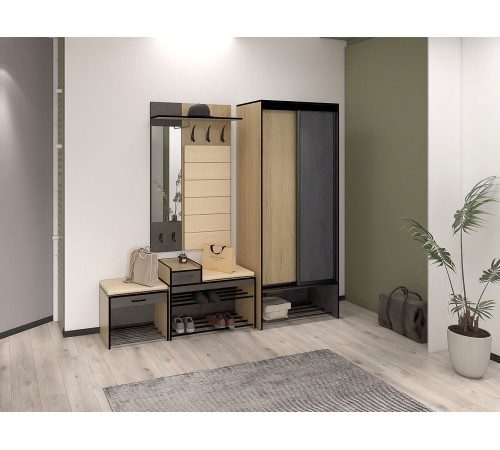 Обувница Ольга-Лофт 5.1, дуб крафт золотой/темно-серый/люкса бренди экокожа