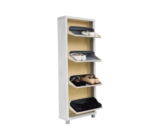 Обувница Люкс 4, выбеленное дерево/стекло белое