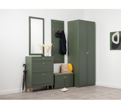 Обувница 3 ящ Марион 16.134, дымчатый зеленый/олива шагрень/белый