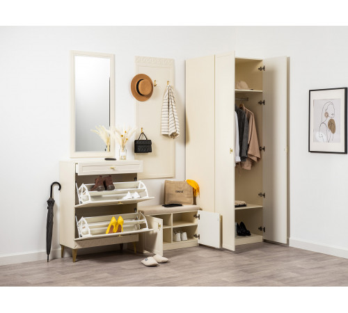 Обувница 3 ящ Марион 16.134, слоновая кость/белый шагрень